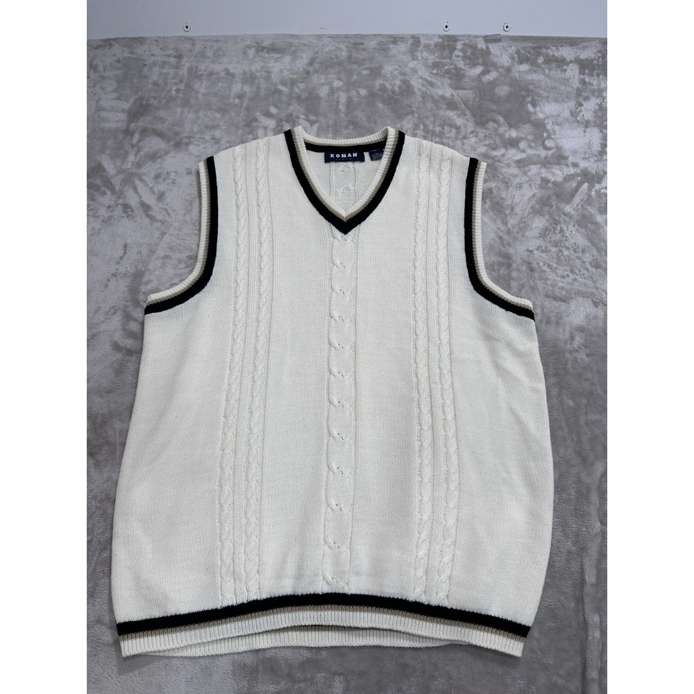 Vintage 90s Koman Sport Sweater Vest Mens XL Cream Cable Knit Grandpacore Golf